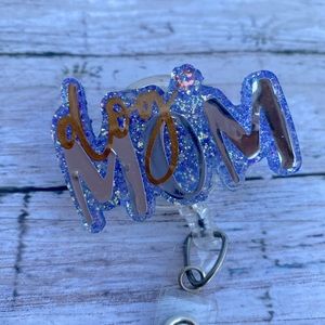 Periwinkle Dog Mom Badge Reel